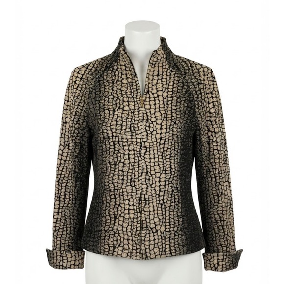 St. John Jackets & Blazers - St. John Black Gold Metallic Crocodile Animal Print Zip Up Jacket Blazer Size 6